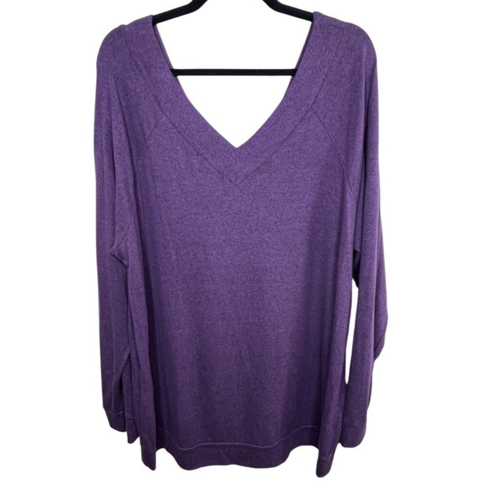 W. by Wantable Brushed Hacci Raglan V-Neck Tunic Sweater Eggplant Size 2X